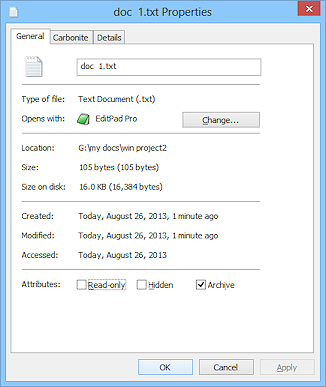 Dialog: Properties - doc 1.txt (Vista)