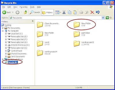 Explorer with Recycle Bin selected 
