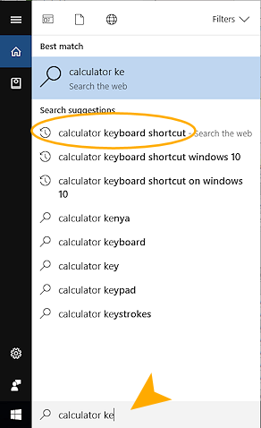 Search for calculator keyboard shortcuts