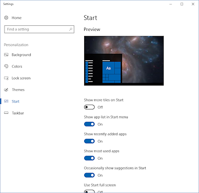 Dialog: Personalization > Start (Win10CU)
