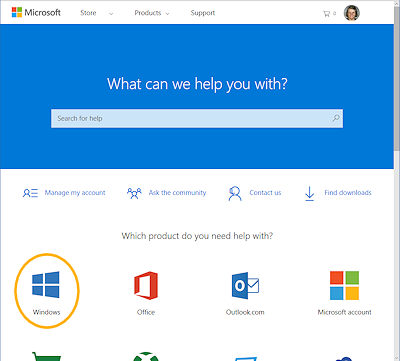 Edge shows the Microsoft Support page