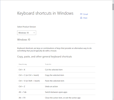Help web page: Keyboard Shortcuts (Win10CU)