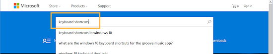 Search box: Keyboard shortcuts