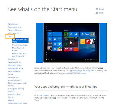 Help web page: Start menu (Win10AU)