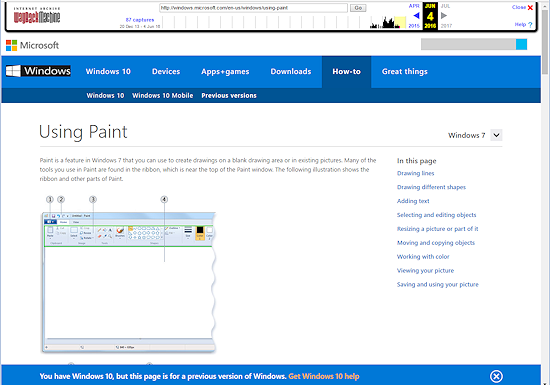 Web page: Using Paint, from WayBackMachine