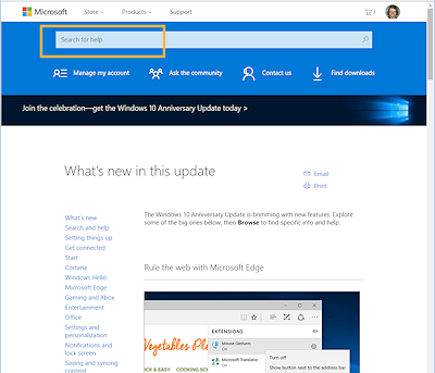 Web page - Get Started with Windows 10