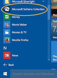 Menu: Start > All apps > Microsoft Solitaire Collection (win10)