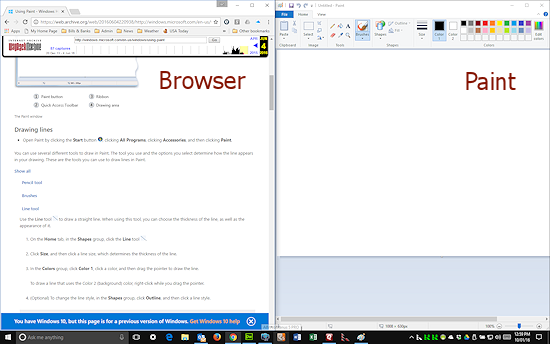 Browser docked left and Paint docked right (Win10)