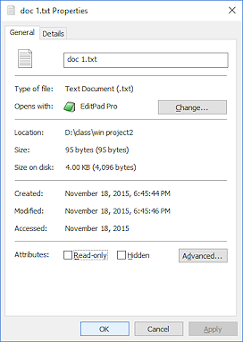 Dialog: Properties - doc 1.txt (Win10)