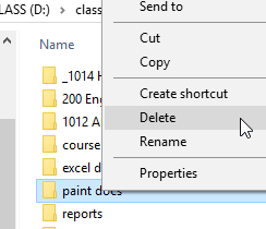 Delete folder from Contents pane (Win10)