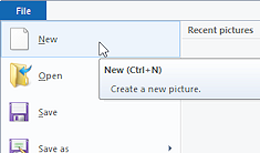 Paint: File < New (Win10)