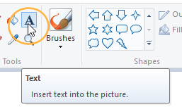 Paint: Text button with popup tip (Win10)
