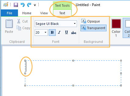 Paint- Text Tools (Win10)