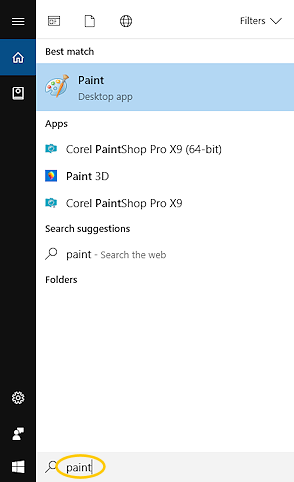 Search results: paint (Win10CU)