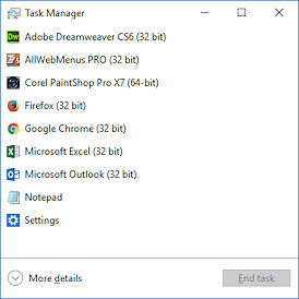Dialog: Task Manager (Win10)