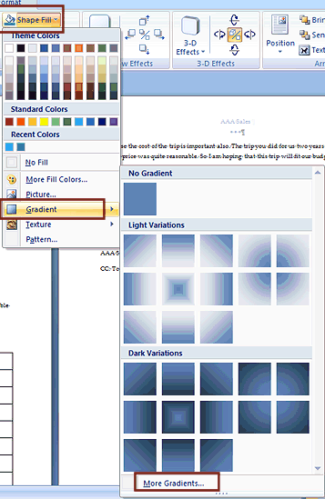 Button: Shape Fill > Gradient (Word 2007)