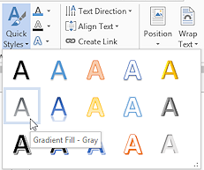 Button: Word Art gallery - Gradient - Gray (Word 2013)