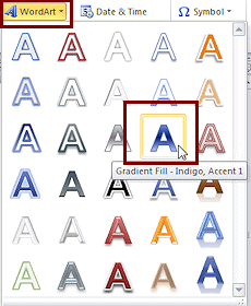 Button: WordArt - gallery - Gradient, Indigo, Accent1 (Word 2010)