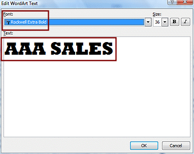 Dialog: Edit WordArt Text (Word 2007)
