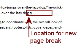 Location where you want to put a hard page break