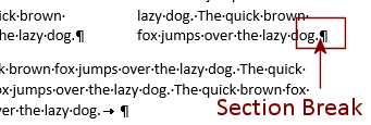 Section Break with no dots (Word 2013)