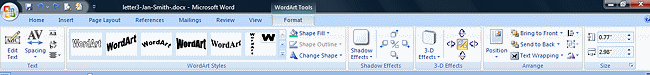 Ribbon: WordArt Tools: Format (word 2007)