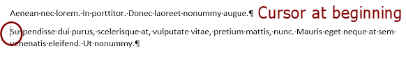 Cursor at beginning of paragraph