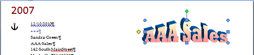 WordArt dragged to upper right (Word 2007)