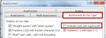 Dialog: AutoCorrect - AutoFormat As You Type tab - superscript off