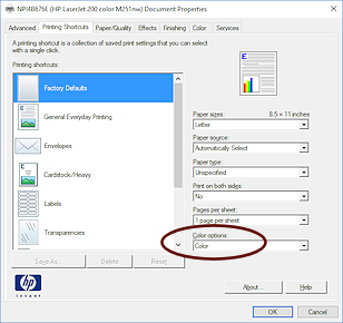 Dialog: Printer Properties - HP LaserJet Pro 200 (Win10)