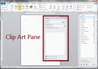 Task pane: Clip Art - floating (Word 2010)