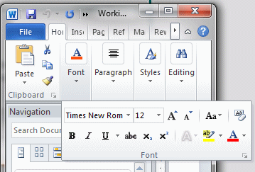 Ribbon: narrowest view (Word 2010)