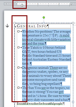 Sun symbols line up at the left of the text area after dragging the indention box on the ruler