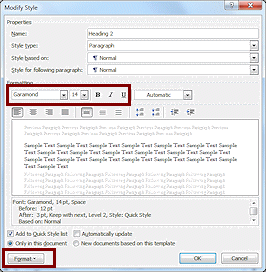 Dialog: Modify Style - Heading 2 after direct changes in dialog (Word 2010)