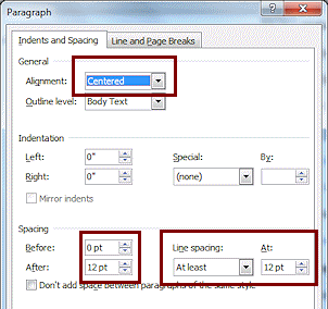 Dialog: Paragraph - Block quote (Word 2010)