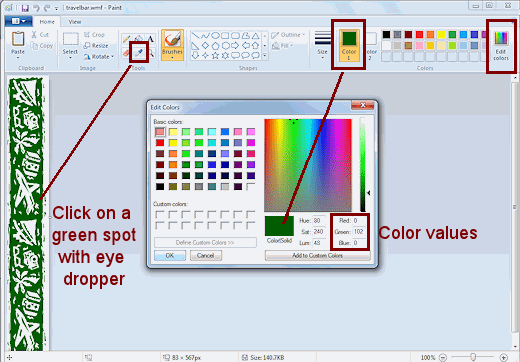 Paint in Vista: Finding color values