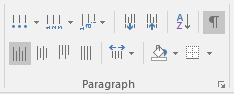 Ribbon: Home > Paragraph tab group after changing text direction(Word 2016)