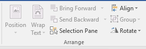 Ribbon: Home > Arrange tab group whenimage is in a text box (Word 2016)