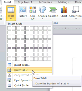 Button: Table > Draw Table (Word 2010)