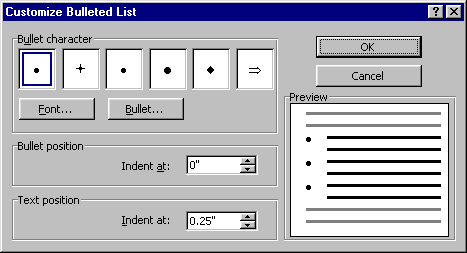 Dialog - Customized Bulleted List