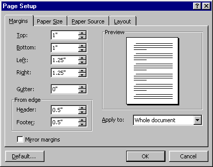 Page Setup Dialog - margins