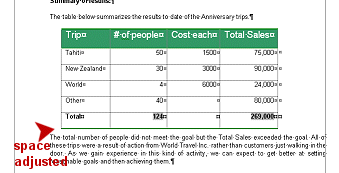 Text - adjusted space below table